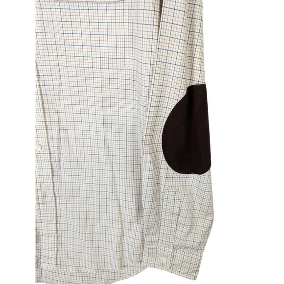 Ralph Lauren Men size XL Plaid Button Up Shirt Suede Elbow Patches Equestrian - Picture 3 of 16